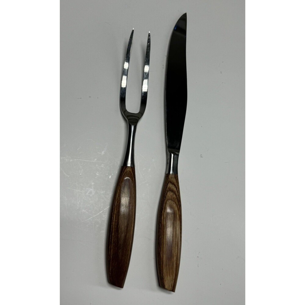 Scandia by Barlow Slicing Knife & Serving Fork Set Wood Handle Stainless Steel